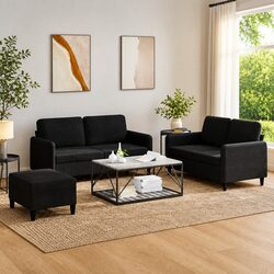 3 Piece Sofa Set: Black Velvet with Sturdy Frame