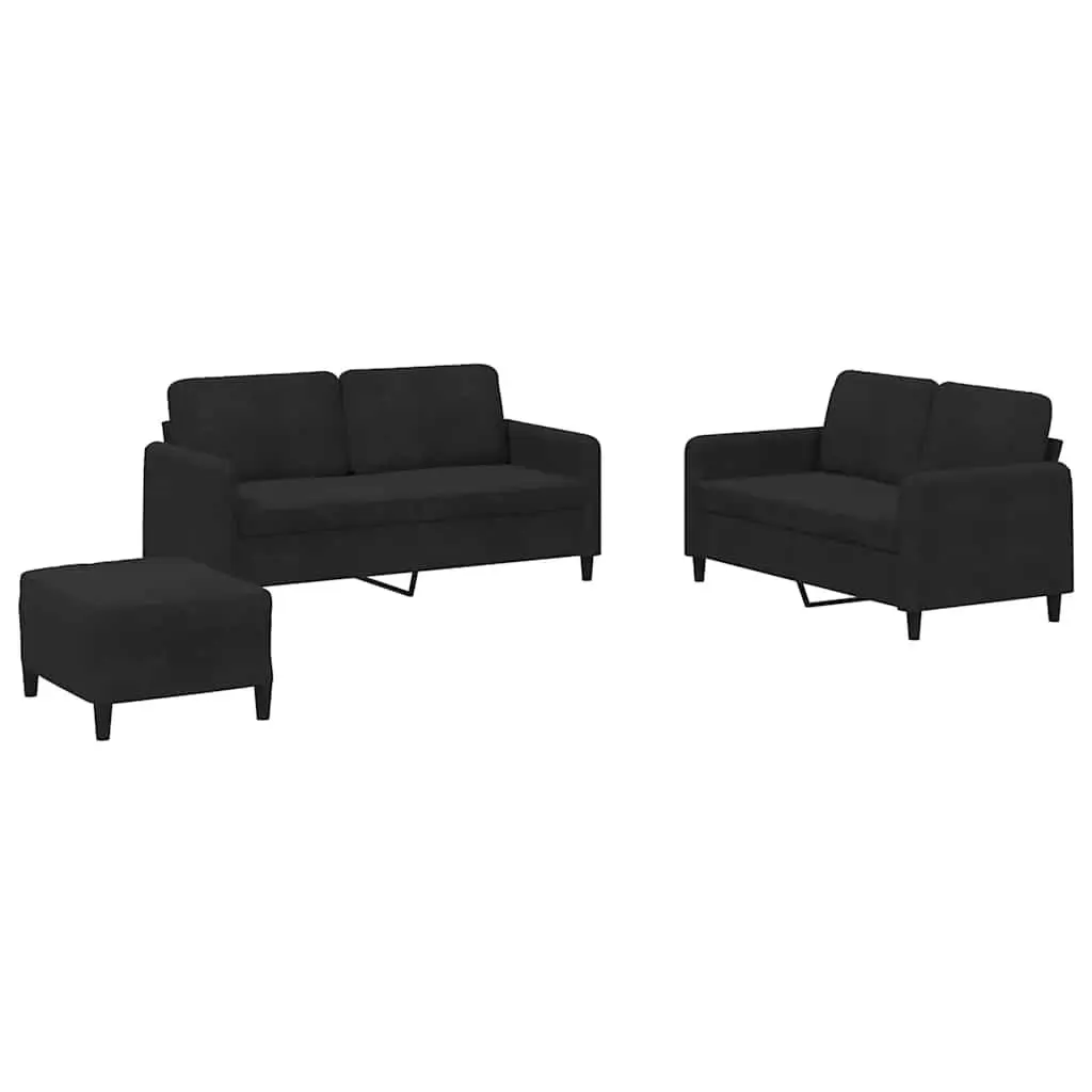 3 Piece Sofa Set Black Velvet Living Room Furniture