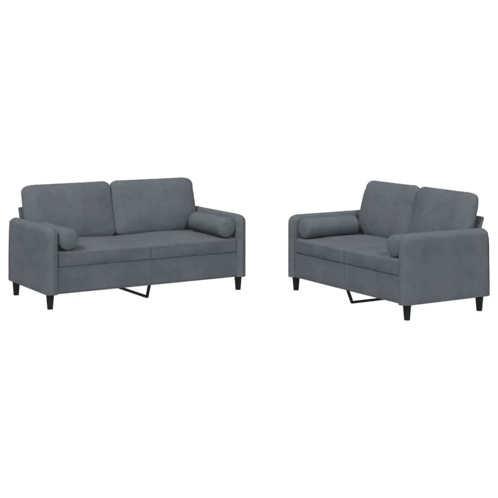 Sofa Set for Living Room Grey Velvet 2 Piece