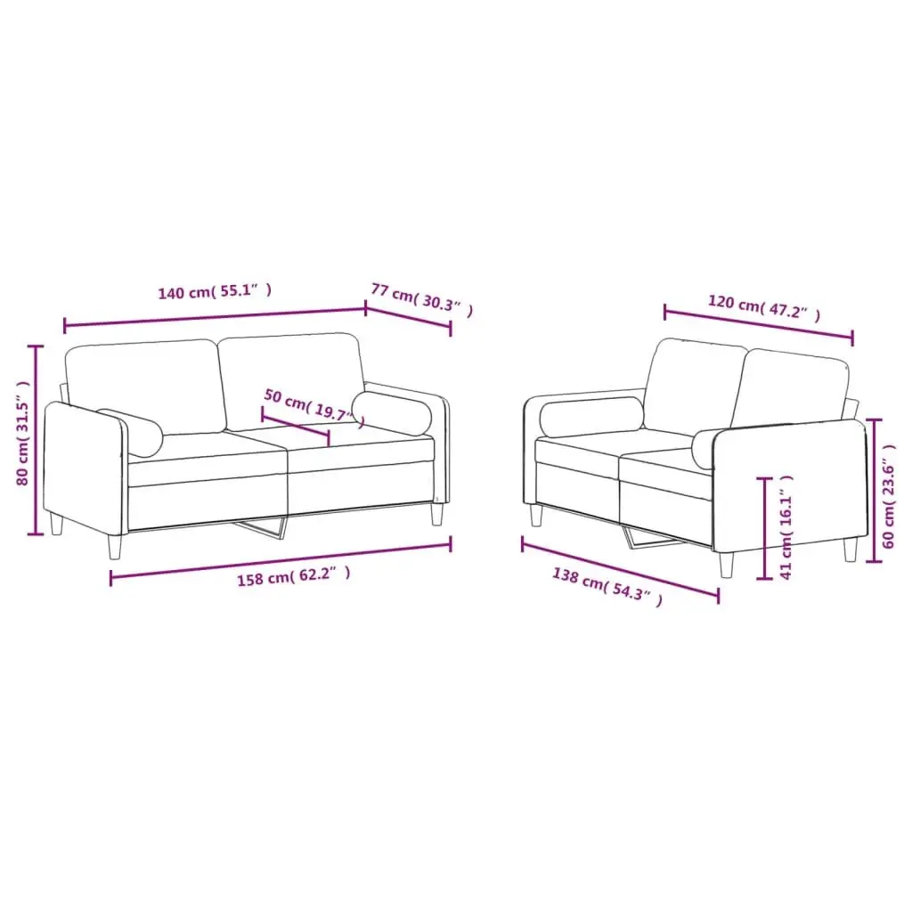 Sofa Set for Living Room Grey Velvet 2 Piece