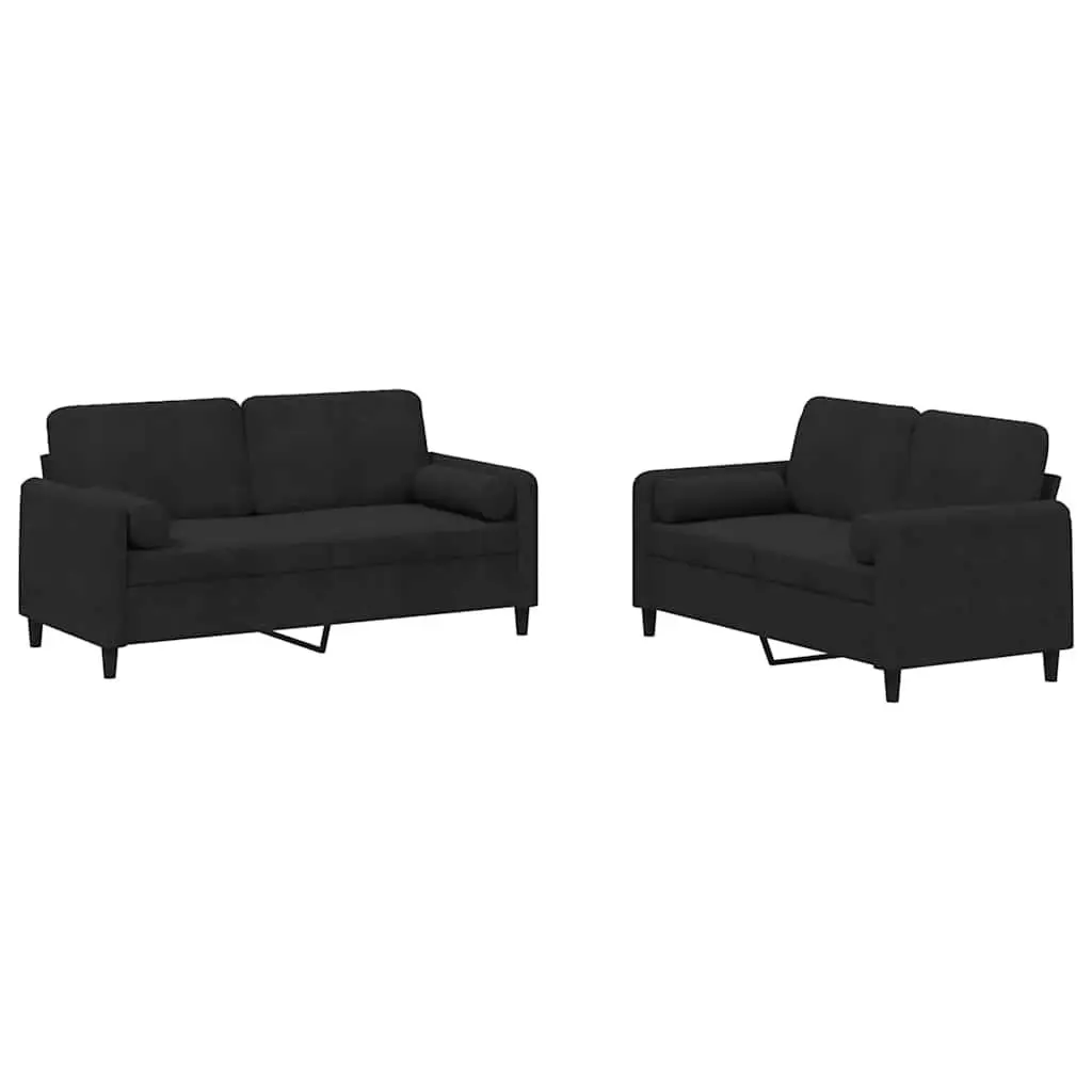 2-Piece Black Velvet Sofa Set