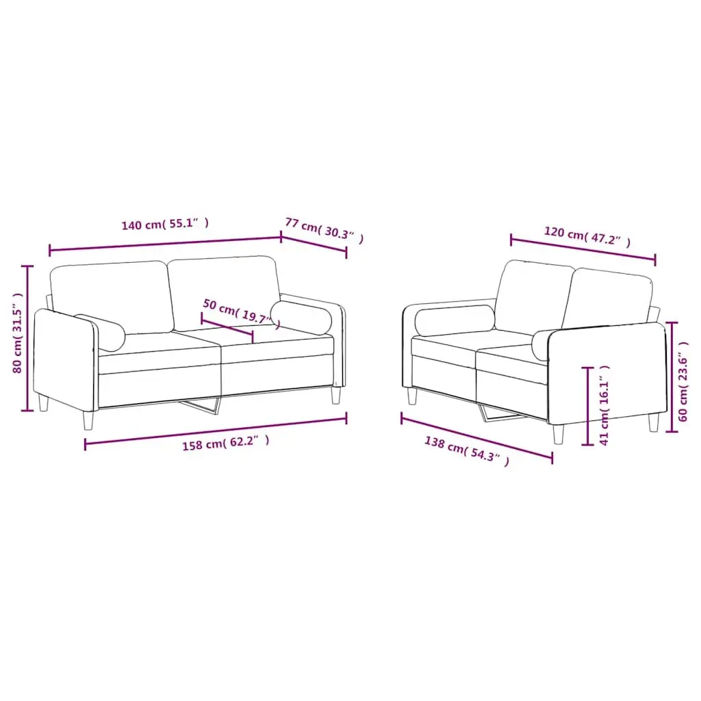 2-Piece Black Velvet Sofa Set