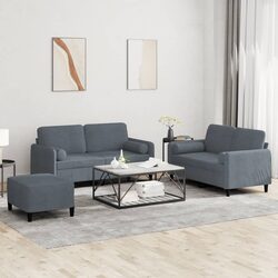 3 Piece Grey Velvet Sofa Set Specifications and Features