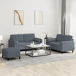 3 Piece Grey Velvet Sofa Set Specifications and Features