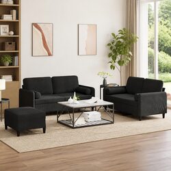 Specifications of Black Velvet 3 Piece Sofa Set with Footstool