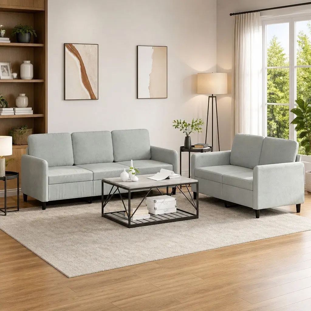 Sofa Set for Lounge Grey Velvet 2 Piece