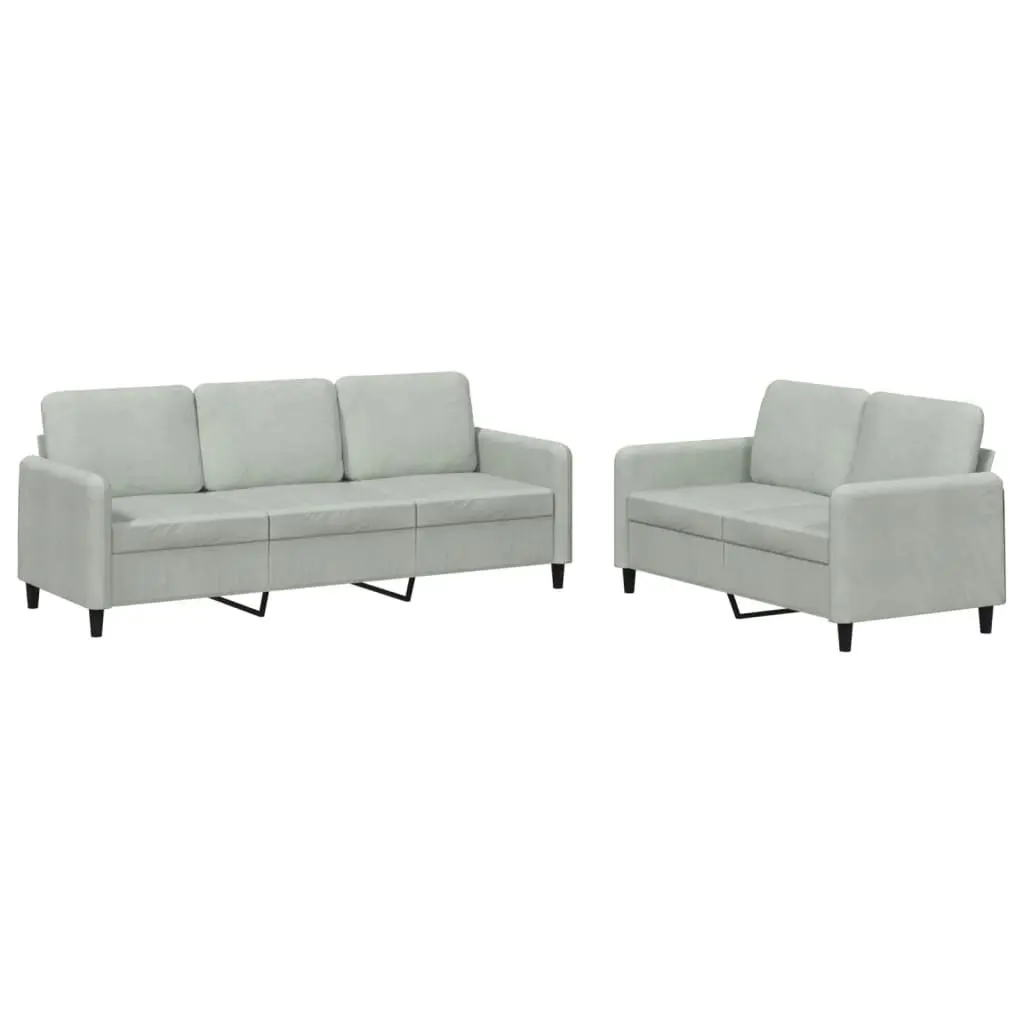 Sofa Set for Lounge Grey Velvet 2 Piece