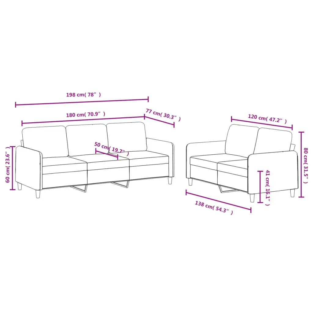Sofa Set for Lounge Grey Velvet 2 Piece