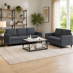 2 Piece Sofa Set Grey Velvet Living Room Furniture Comfortable Seating Suite