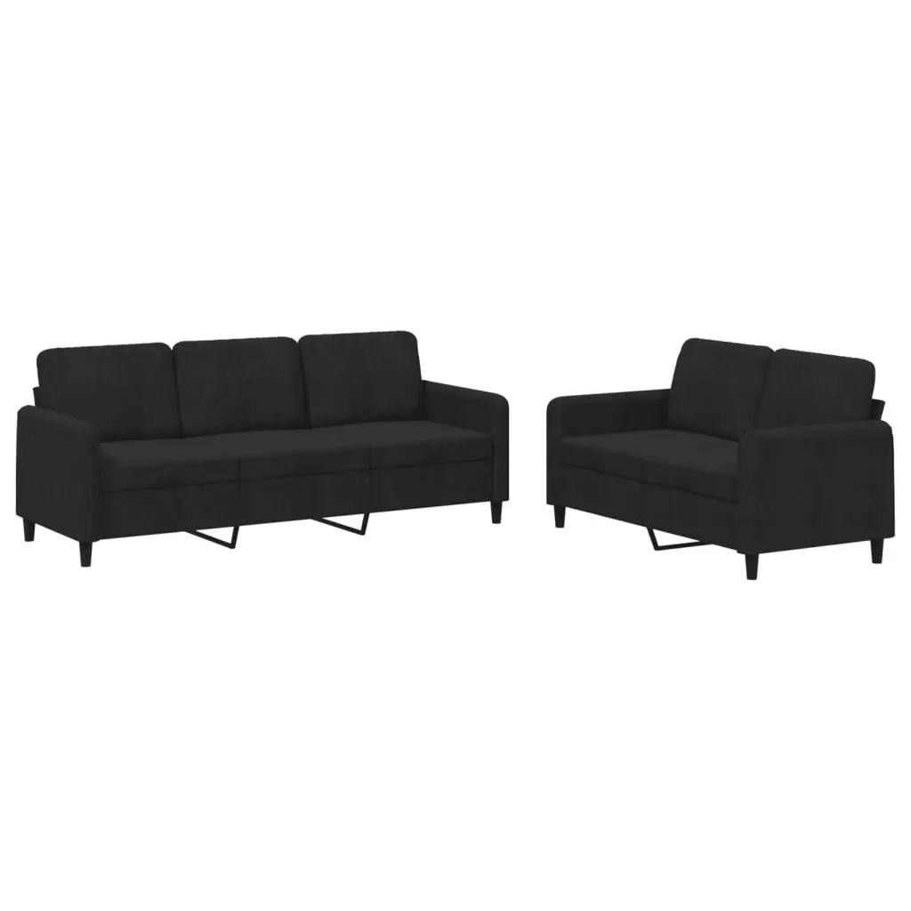 Black Velvet 2 Piece Sofa Set with Sturdy Construction