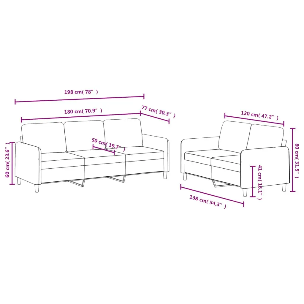 Black Velvet 2 Piece Sofa Set with Sturdy Construction