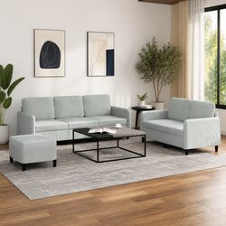 3 Piece Sofa Set Specifications: Grey Velvet & Footstool