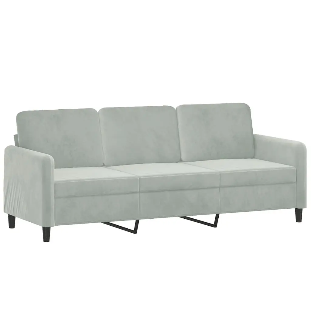3 Piece Grey Velvet Sofa Set with Footstool