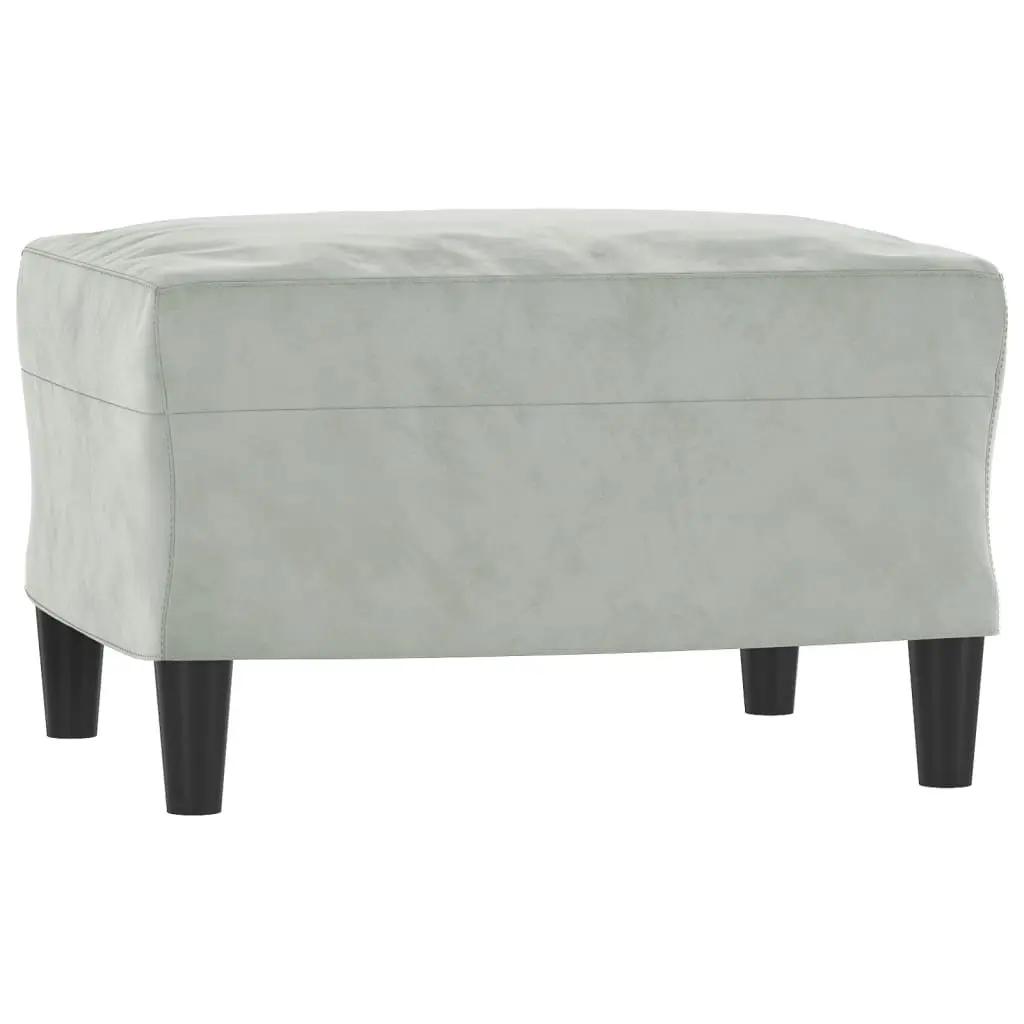 3 Piece Grey Velvet Sofa Set with Footstool
