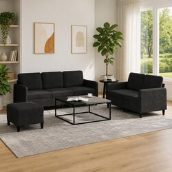 3-Piece Black Velvet Lounge Suite Dimensions and Specs