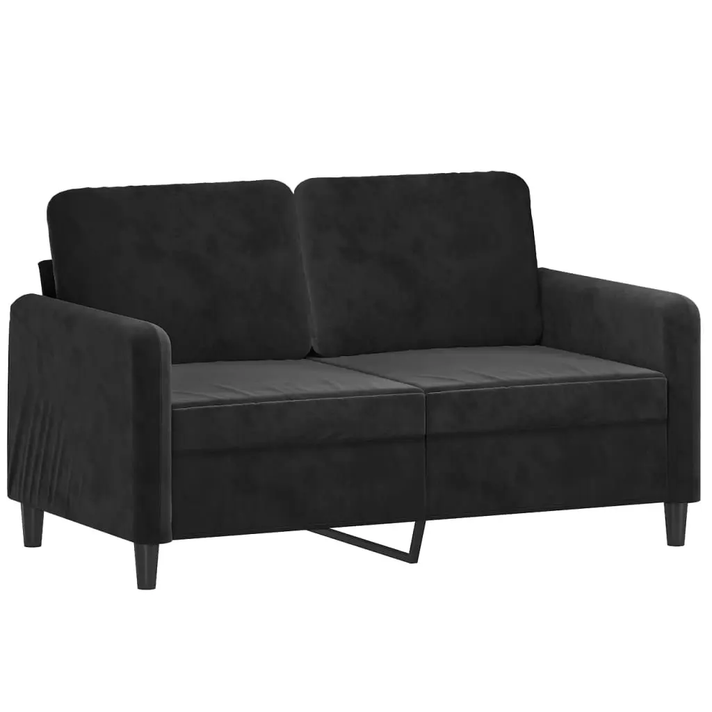 3 Piece Sofa Set Black Velvet Lounge Suite with Footstool Living Room Furniture