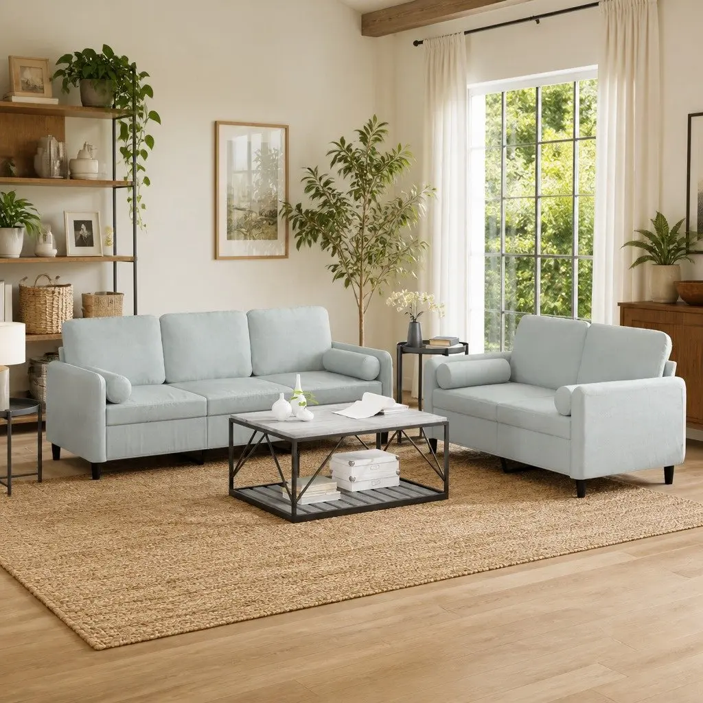 Light Grey Velvet 2 Piece Sofa Set