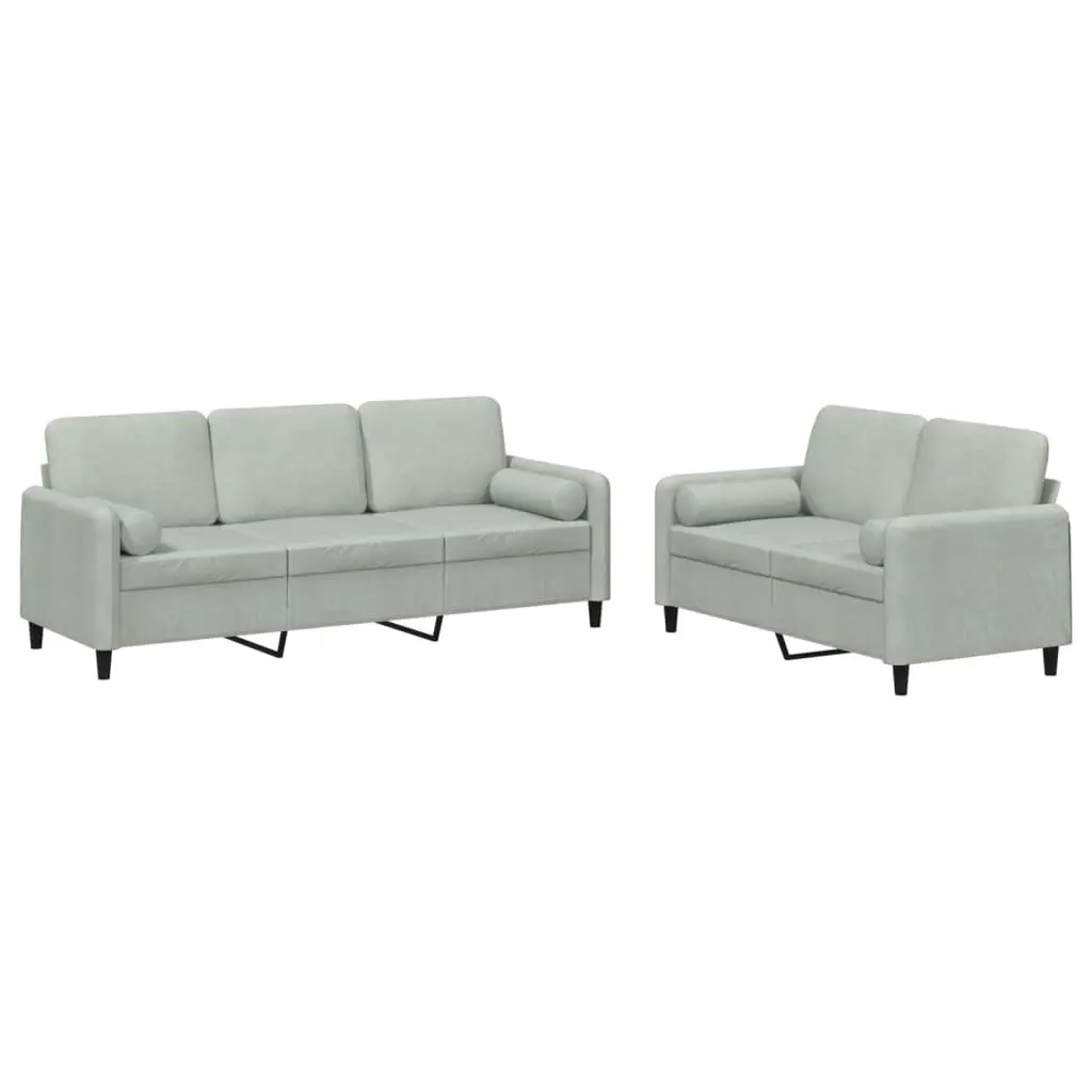Light Grey Velvet 2 Piece Sofa Set