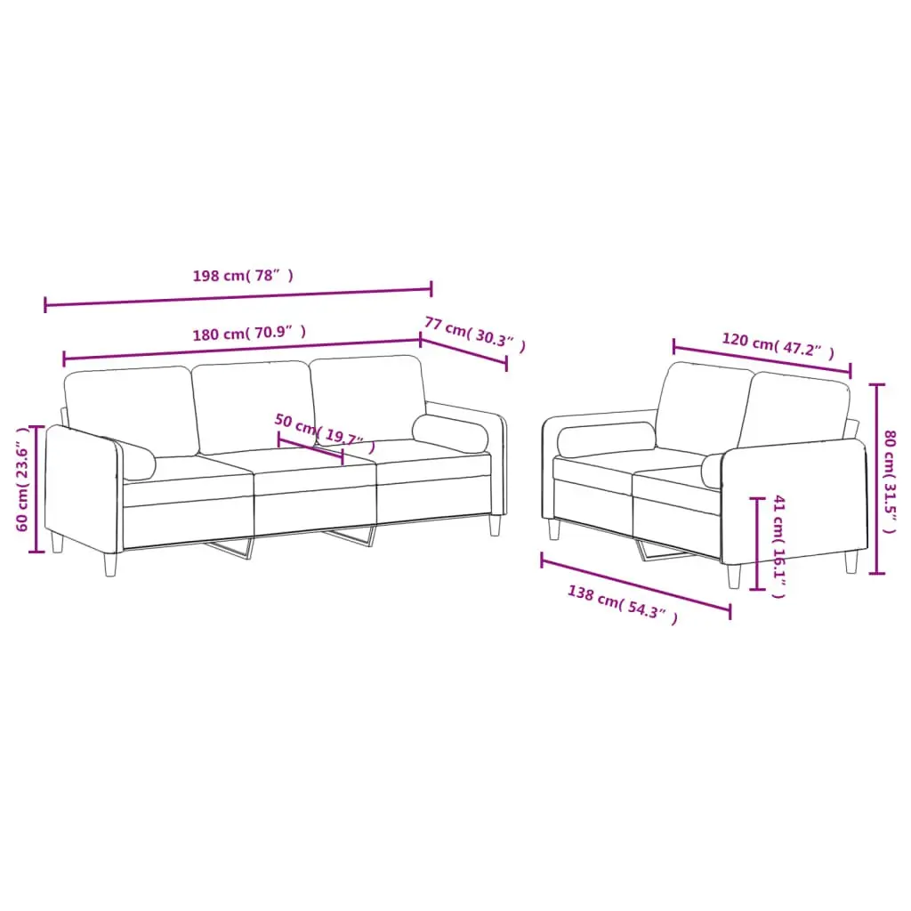 Light Grey Velvet 2 Piece Sofa Set