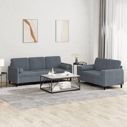 Grey Velvet 2 Piece Sofa Set with Sturdy Build