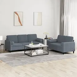 Grey Velvet 2 Piece Sofa Set with Sturdy Build
