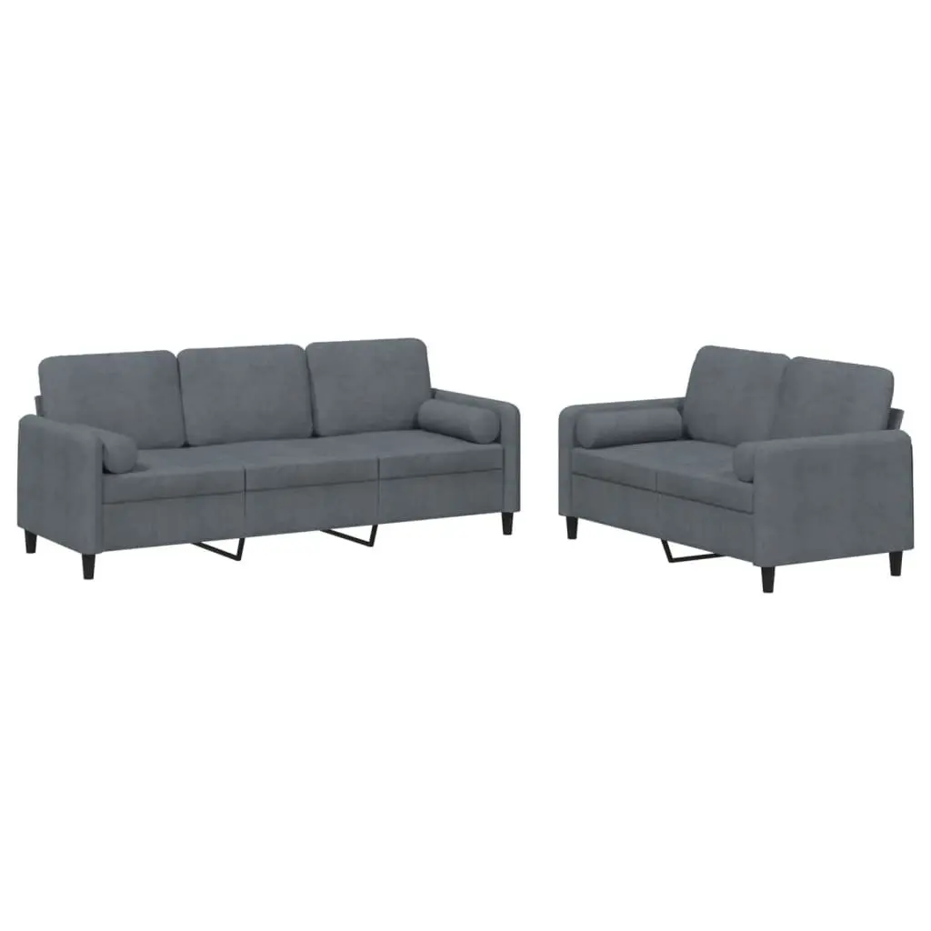2 Piece Sofa Set Living Room Grey Velvet Couch