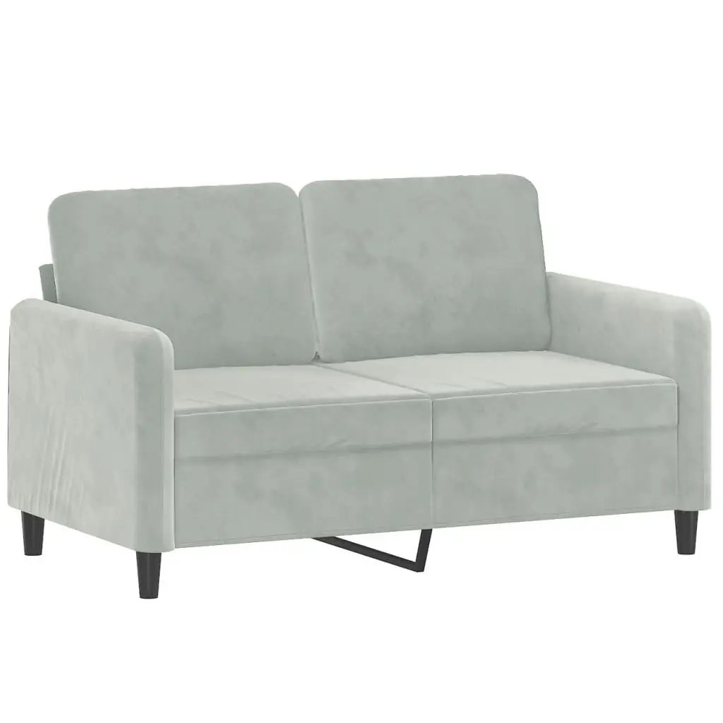3 Piece Sofa Set Living Room Grey Velvet Couch with Pillows Footstool