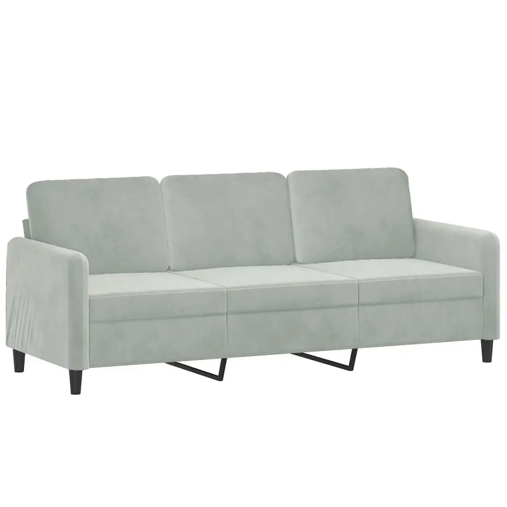 3 Piece Sofa Set Living Room Grey Velvet Couch with Pillows Footstool