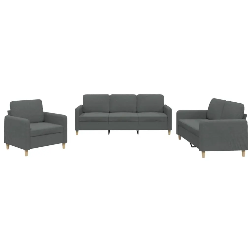 3 Piece Sofa Set Grey Fabric Lounge Suite Cushions Comfortable Seating