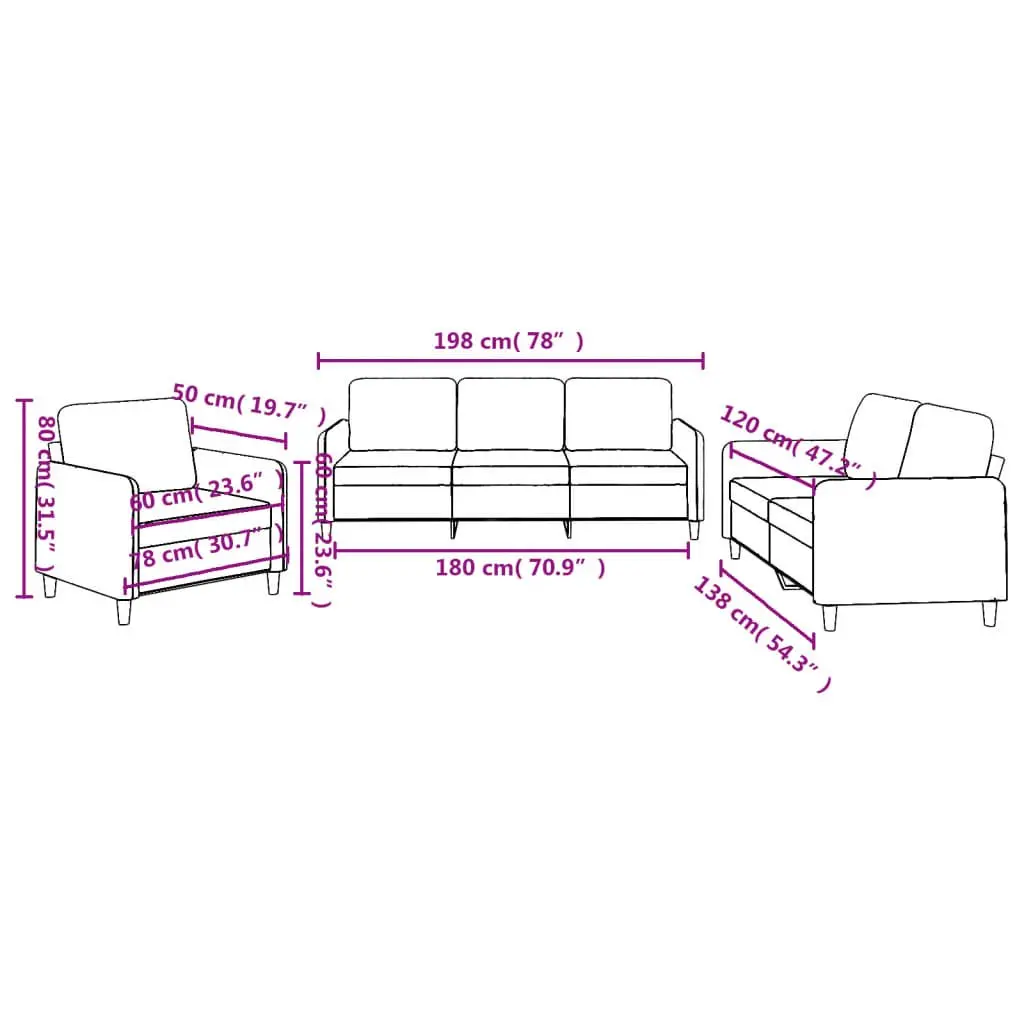 3 Piece Sofa Set Grey Fabric Lounge Suite Cushions Comfortable Seating