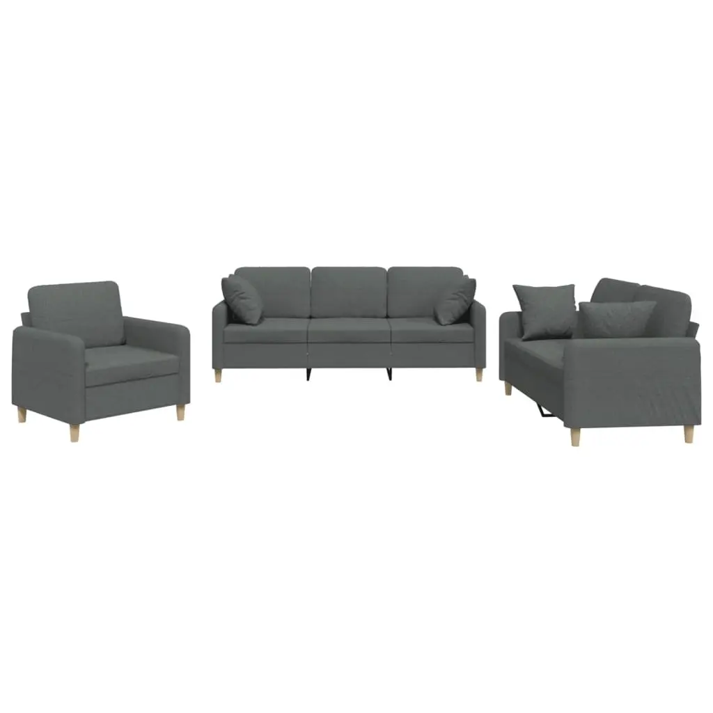 Sofa Set Living Room Grey Fabric 3 Piece