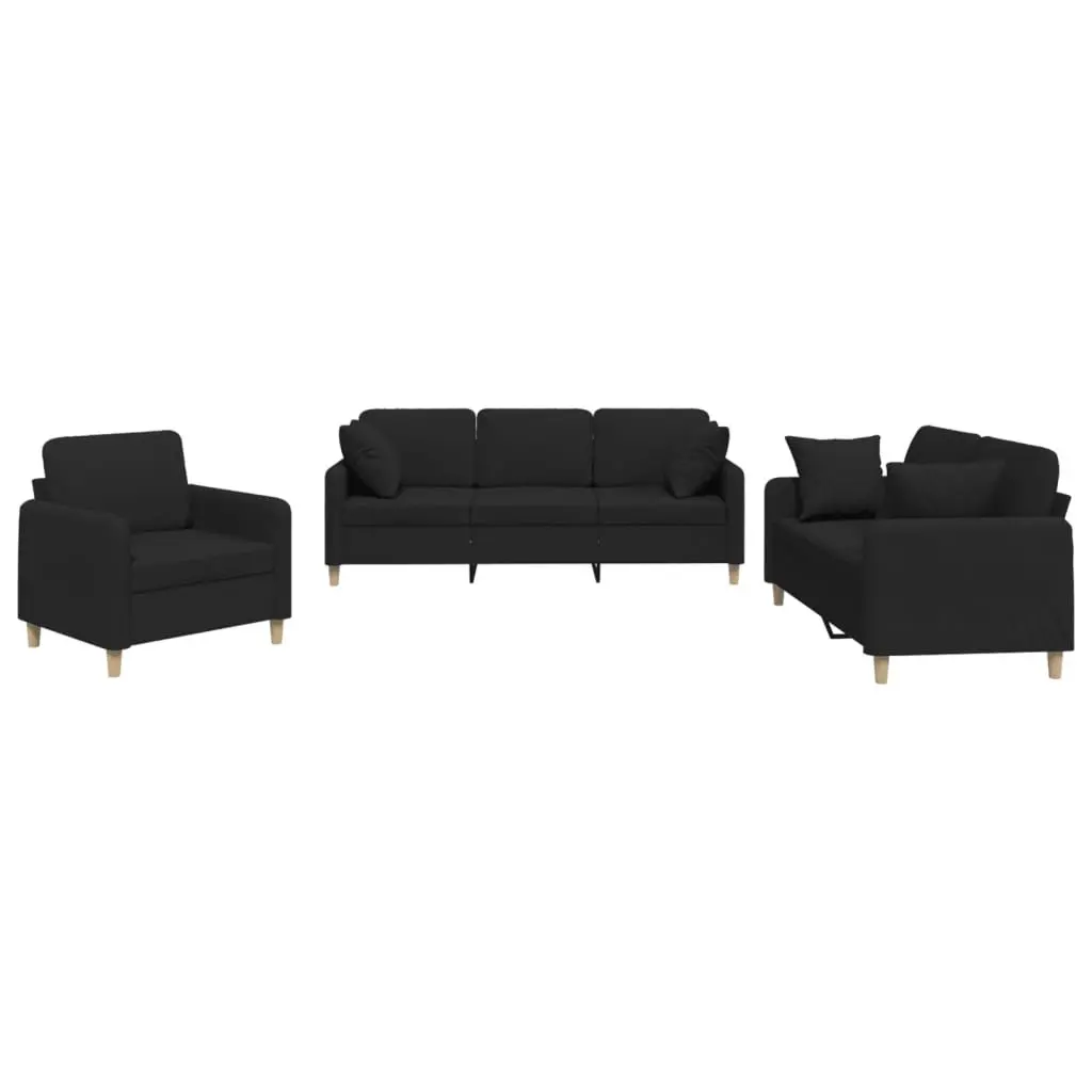 3 Piece Sofa Set Living Room Black Fabric
