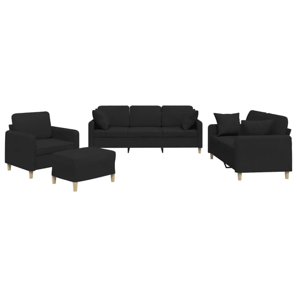 4 Piece Black Fabric Sofa Set with Sturdy Construction