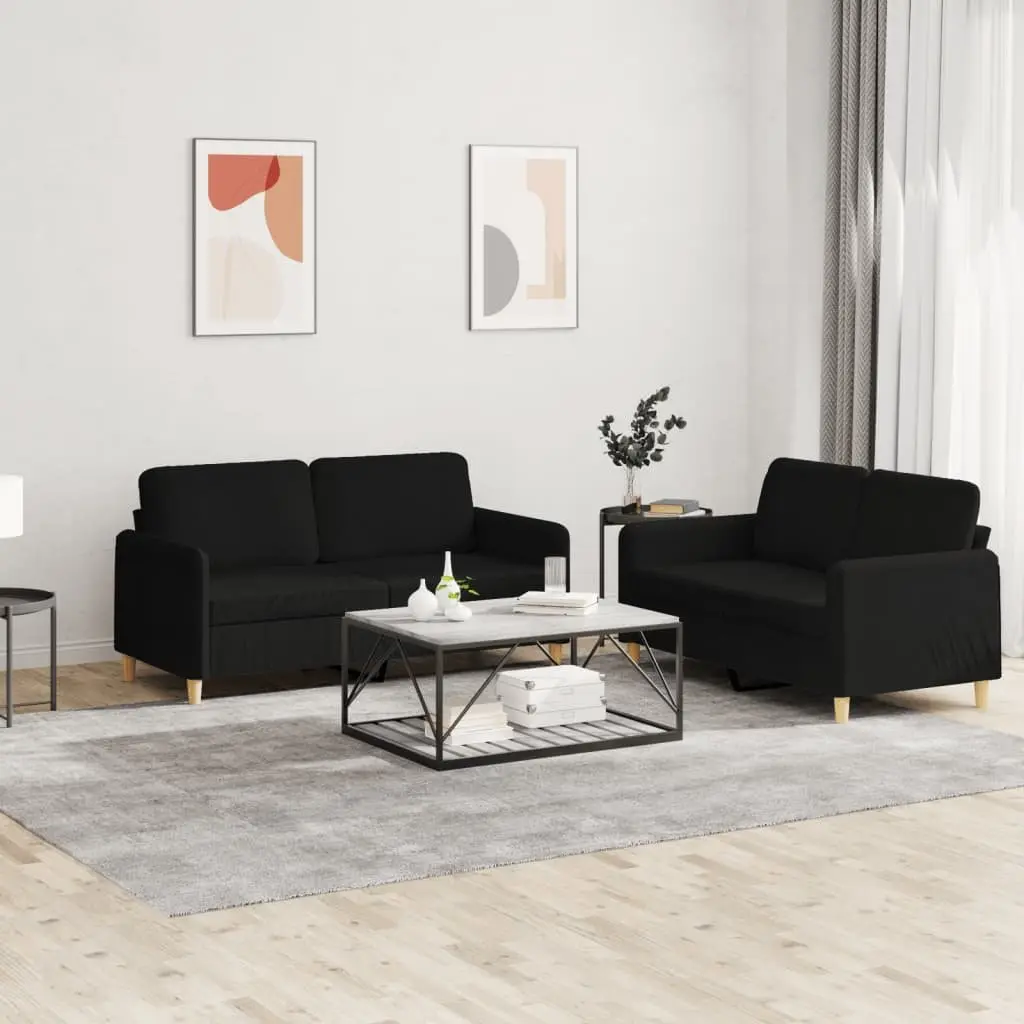 2 Piece Sofa Set Living Room Black Fabric Durable Couch