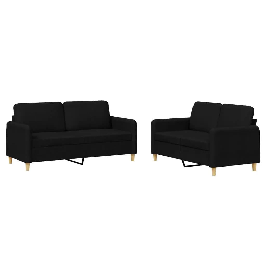 2 Piece Sofa Set Living Room Black Fabric Durable Couch
