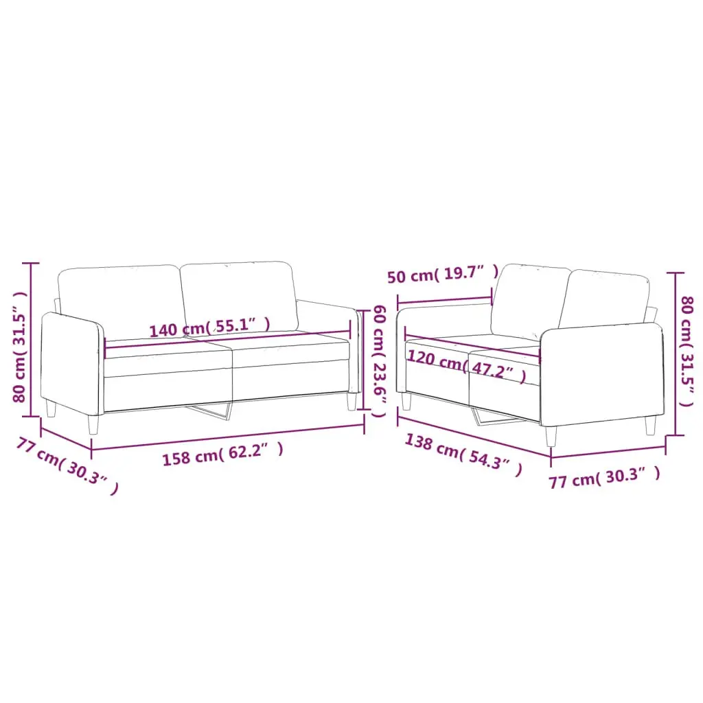 2 Piece Sofa Set Living Room Black Fabric Durable Couch