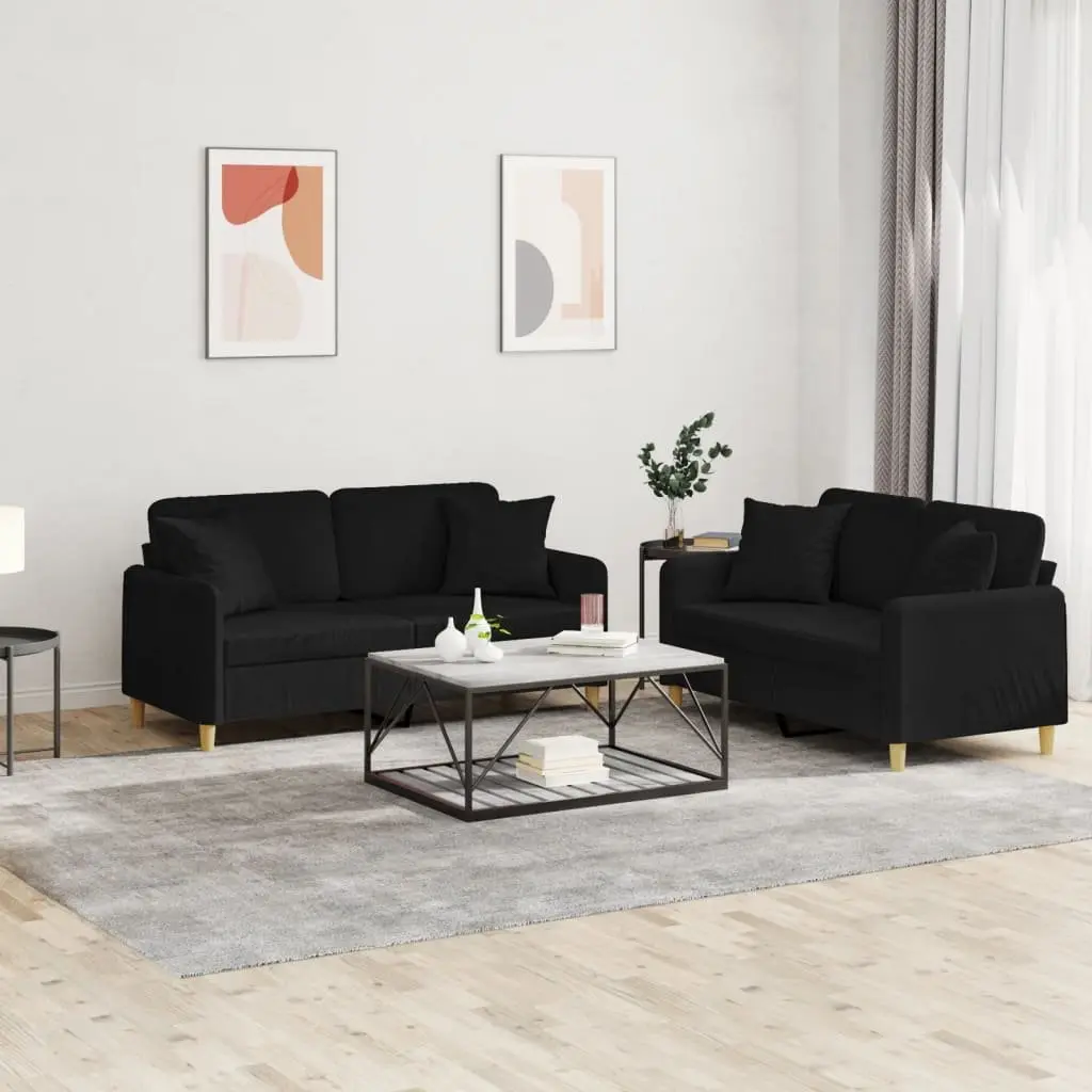 2 Piece Black Fabric Sofa Set