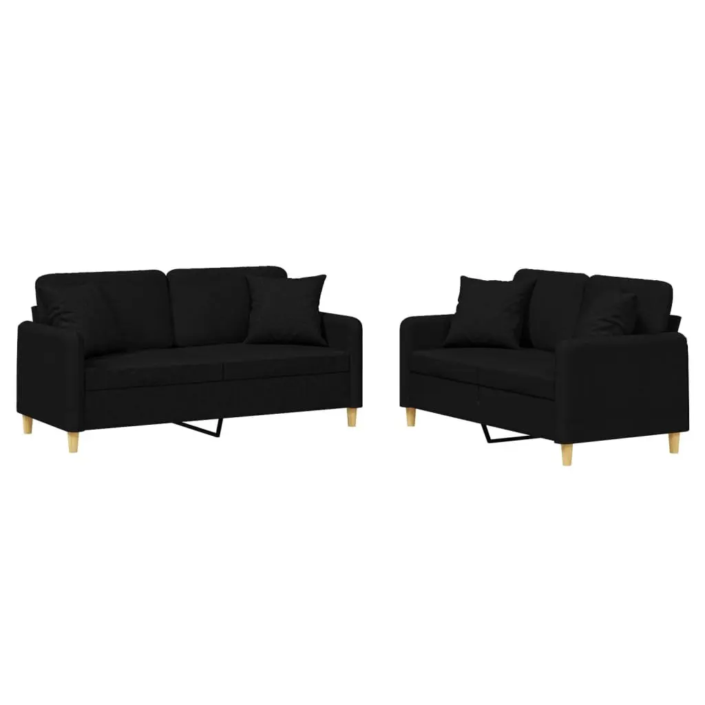 2 Piece Black Fabric Sofa Set
