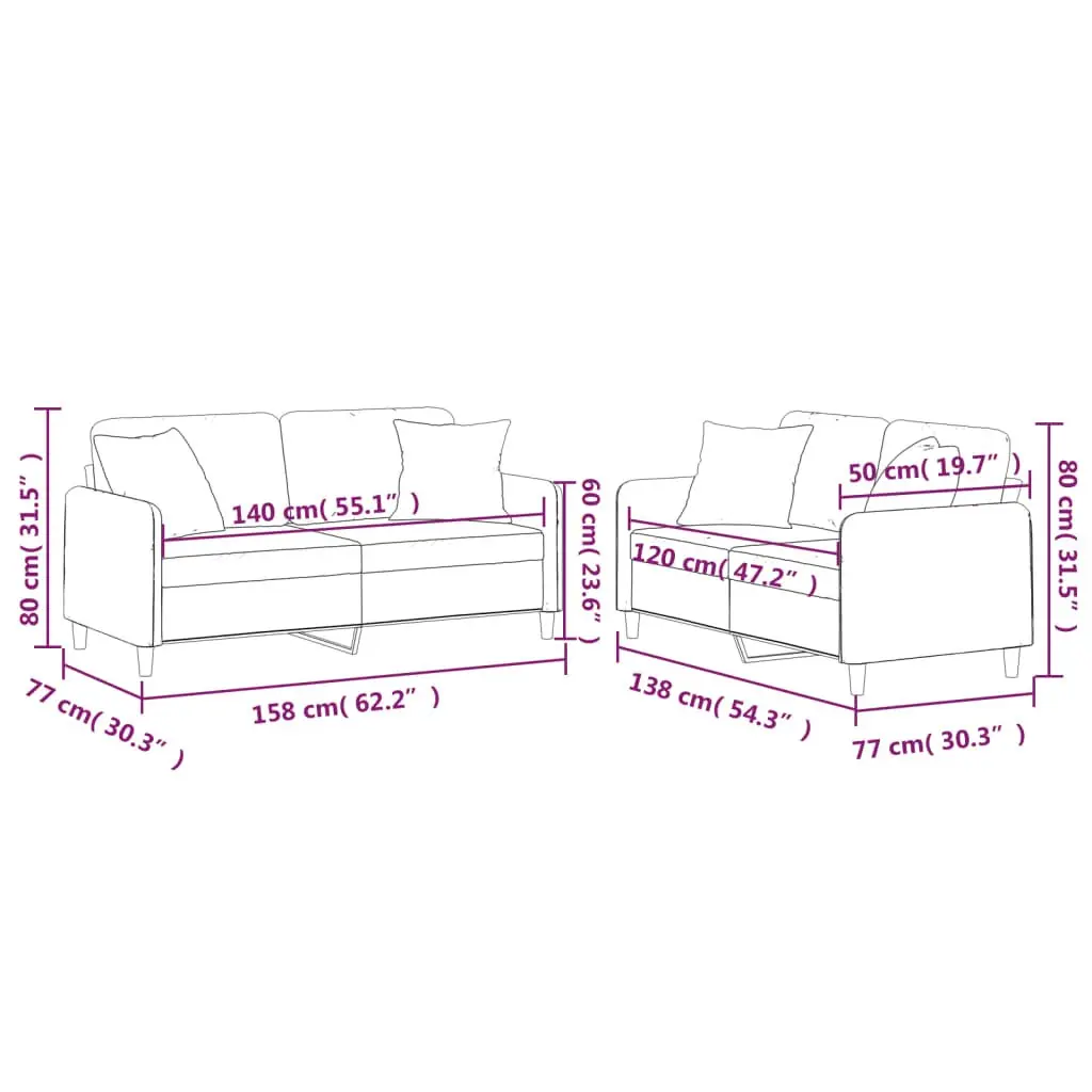 2 Piece Black Fabric Sofa Set