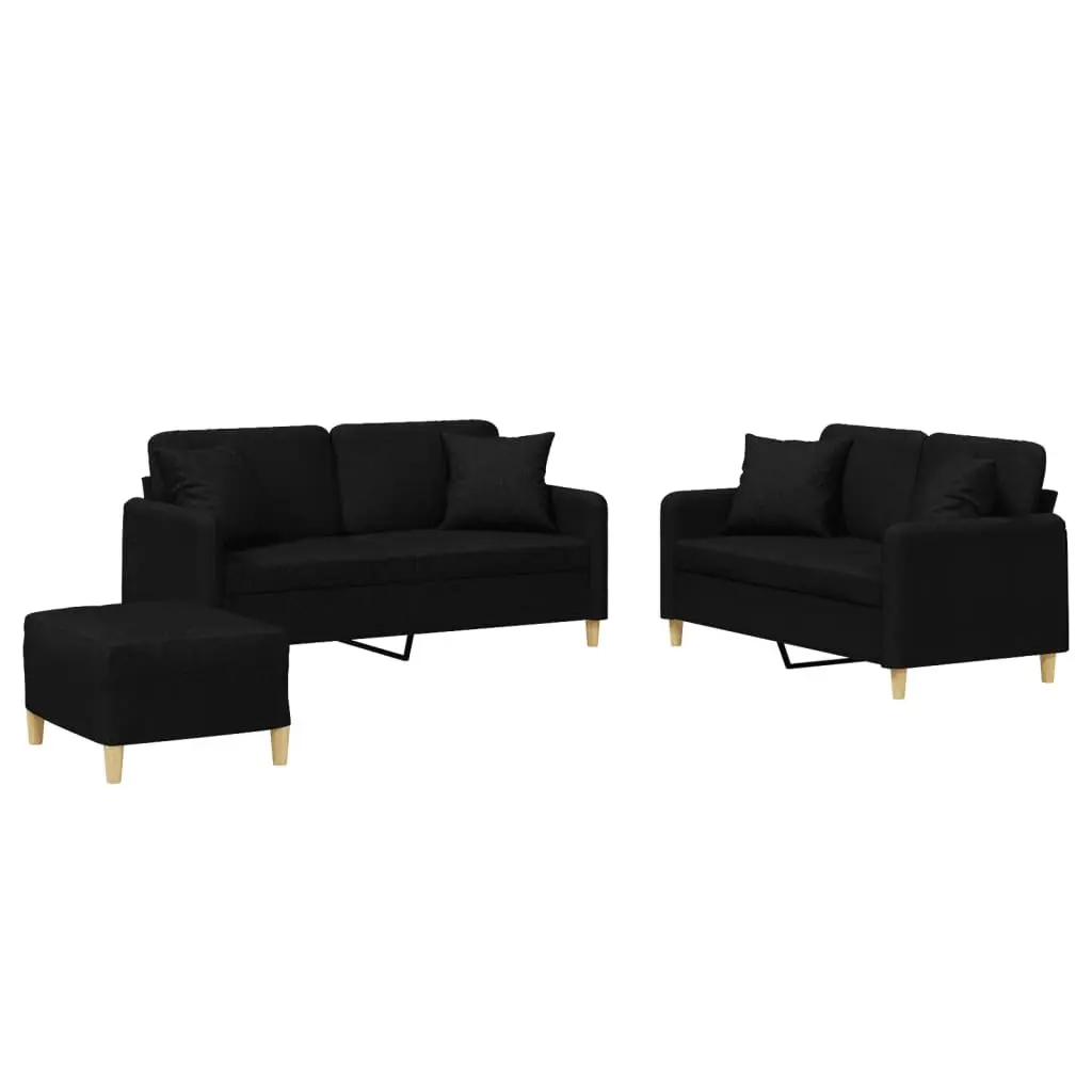 3 Piece Black Fabric Sofa Set