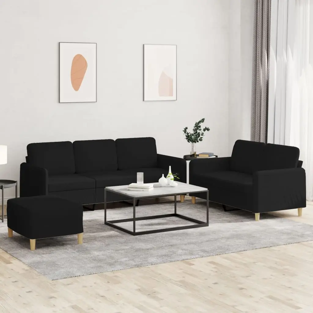 3 Piece Black Fabric Sofa Set