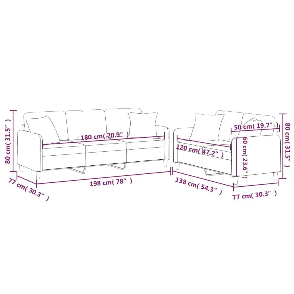 Black Fabric 2 Piece Sofa Set