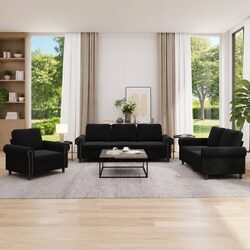 Specifications for 3-Piece Black Velvet Sofa Set