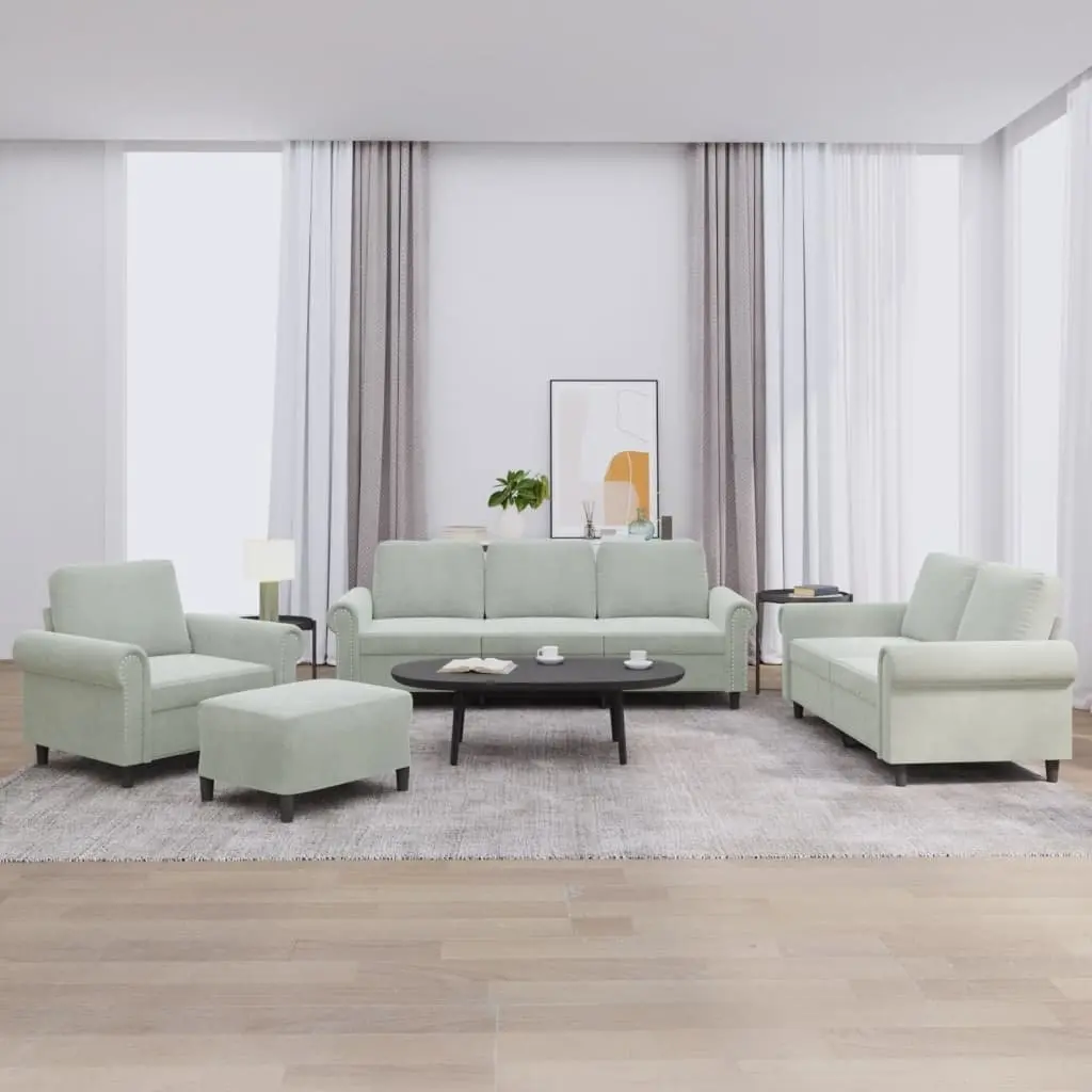 4 Piece Sofa Set Grey Velvet Living Room Furniture
