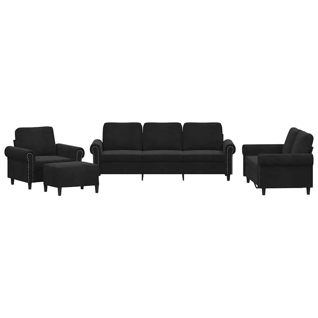 4 Piece Sofa Set for Living Room Black Velvet
