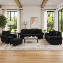 Specifications of 4 Piece Black Velvet Sofa Set