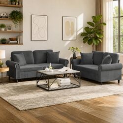 2 Piece Grey Velvet Sofa Set Specifications and Features