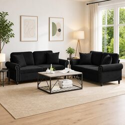 Specifications of 2 Piece Black Velvet Sofa Set
