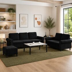 Specifications of 3 Piece Sofa Set with Cushions in Black