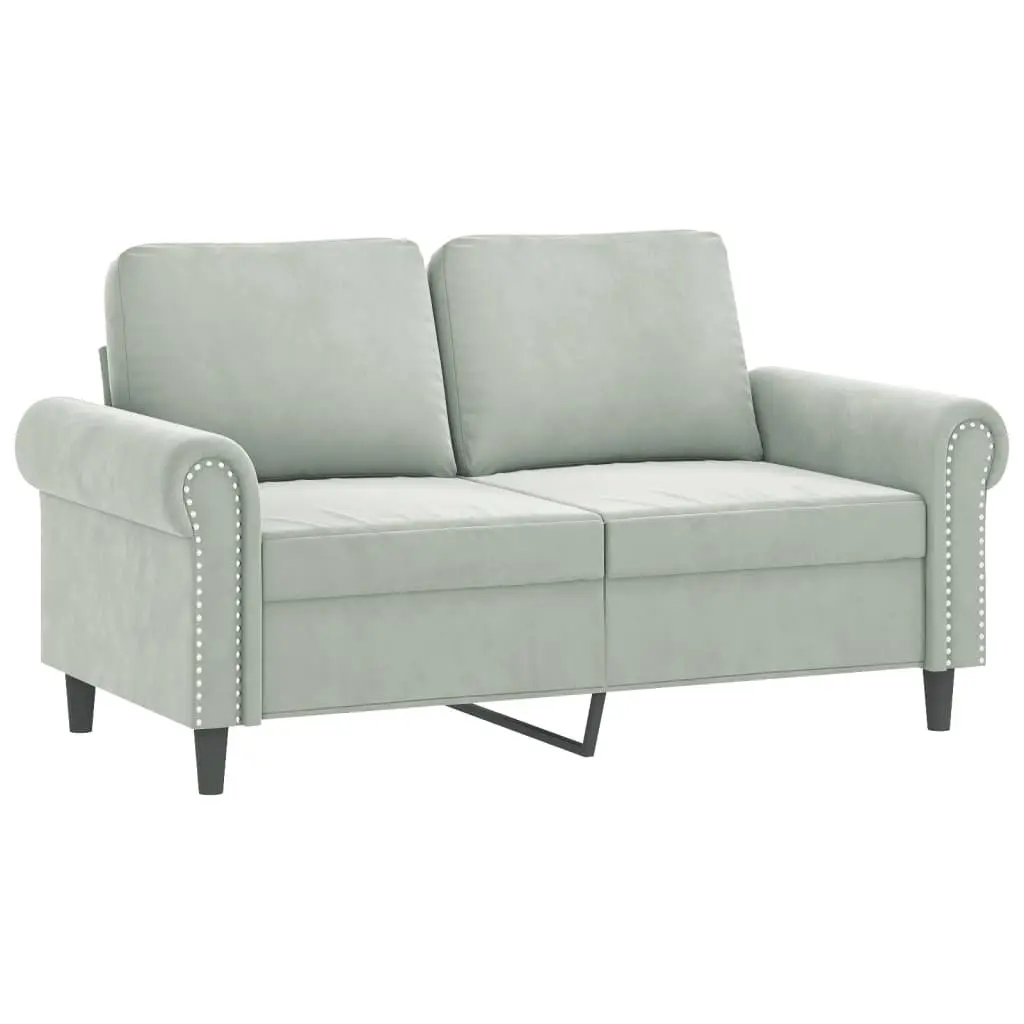 3 Piece Sofa Set Grey Velvet Couch with Throw Pillows Footstool Living Room